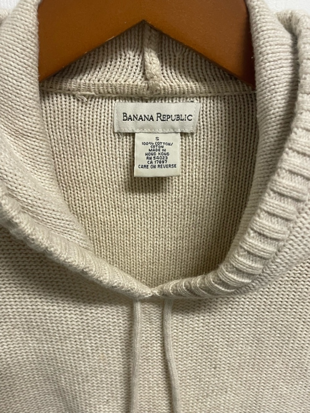 Banana Republic Cotton Knit Hoodie Sweater Cream Pullover Coastal Size Small - Picture 4 of 6